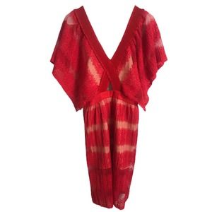 NOWT Foxiedox Red Lace Overlay Flutter Sleeve Dress size small